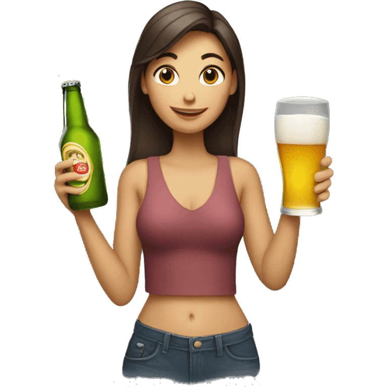 a woman holding a bottle of beer emoji