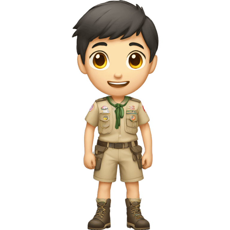 a scout boy with silly poses light skinned asian emoji