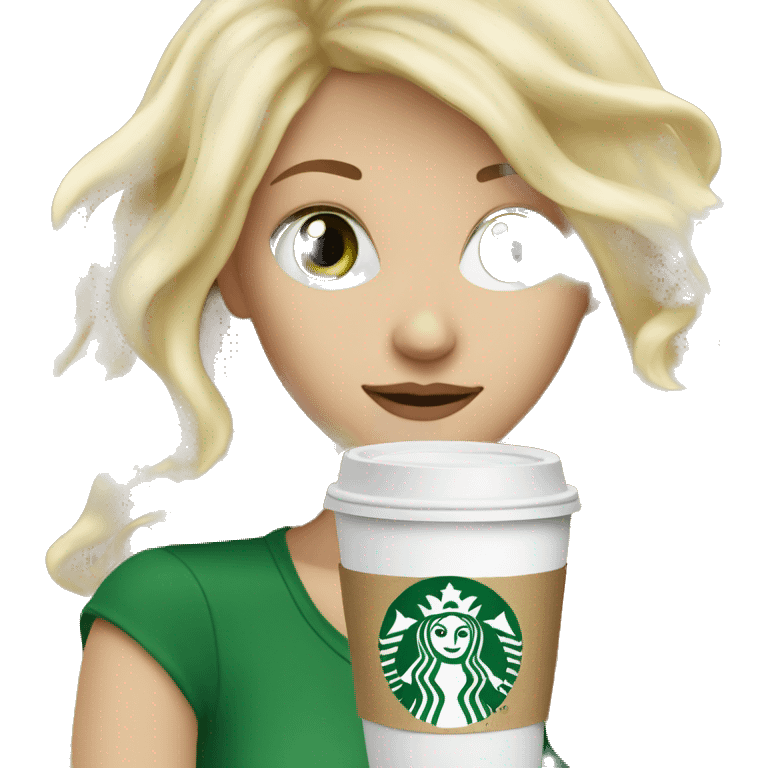 blonde girl with green eyes seeping starbucks coffee  emoji