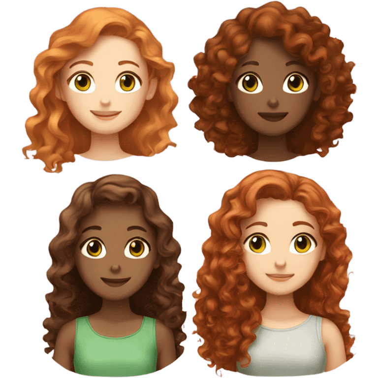 Two girls that are friends, one is a redhead with green eyes and the other is a brunette with curly brown hair emoji