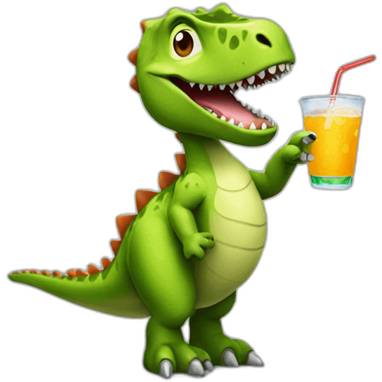 dinosaur with a drink in his hand emoji