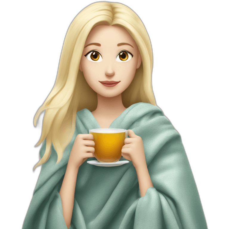 White blonde Girl drinking tea with blanket on emoji