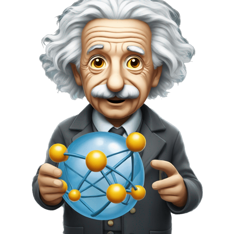 Albert Einstein holding a model of an atom emoji