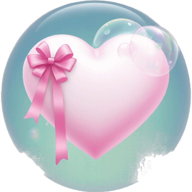 white heart , pink bow , soap bubble emoji