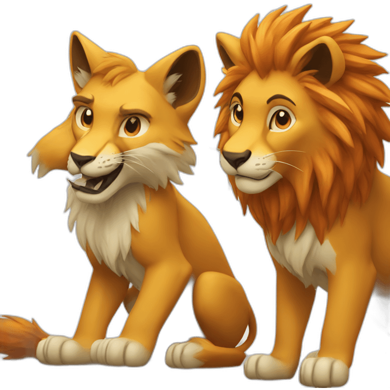 Lion and fox playing vidéo games emoji