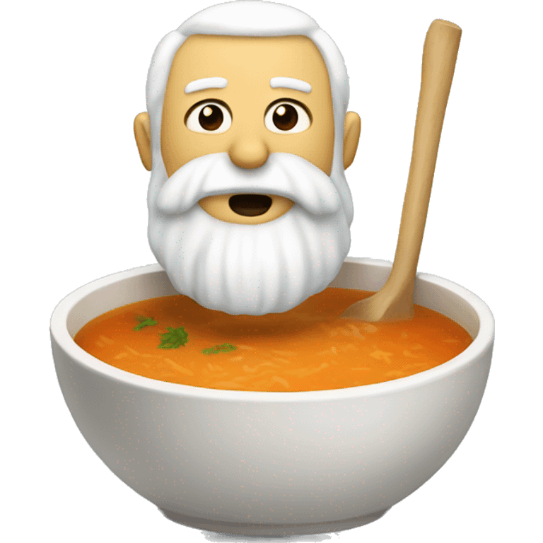 A soup with a white beard and stick inside. emoji