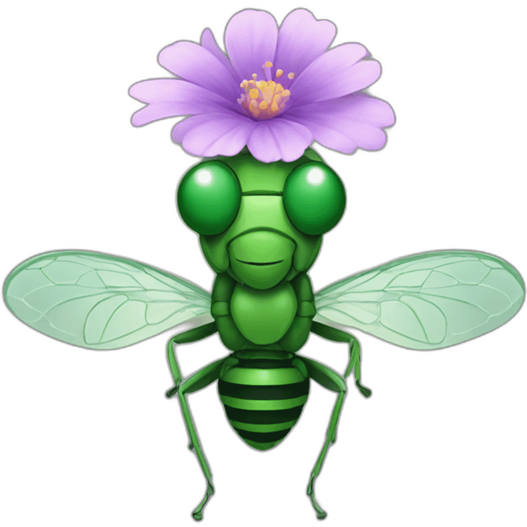 Green fly with a flower on its head emoji