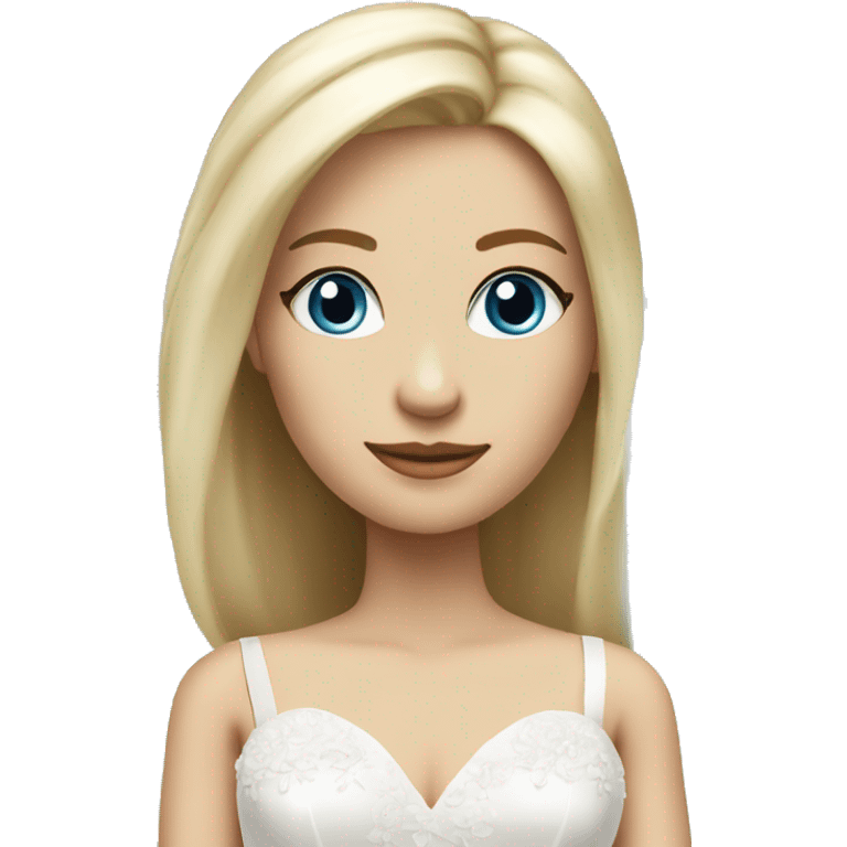 Full length photo of bride with shoulder length straight blonde hair and blue eyes.  emoji