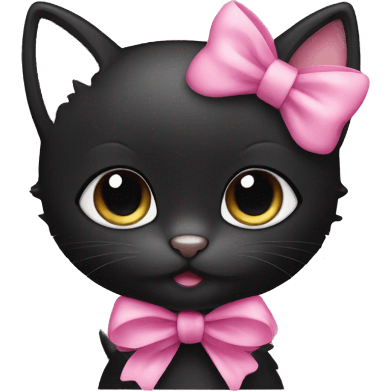 Cute black kitten with pink bow  emoji