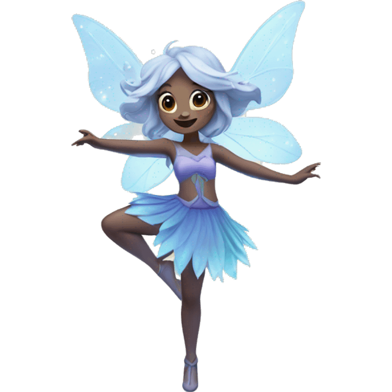 A cute fairy dancing and casting a spell to make the first snow fall, designed in cool-toned colors emoji