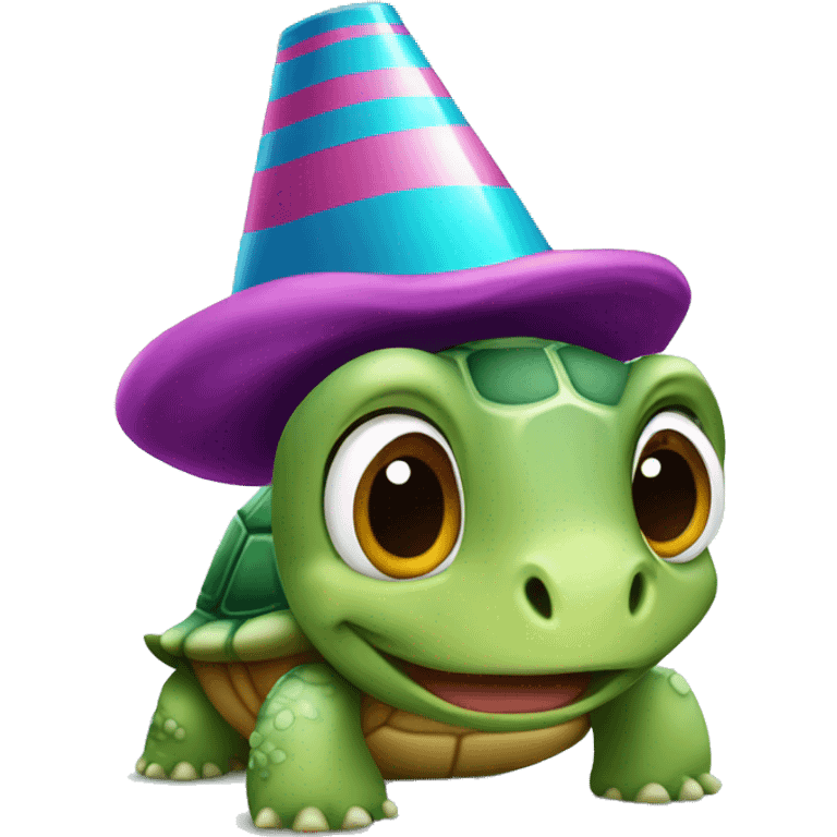 Cartoon turtle with birthday hat emoji