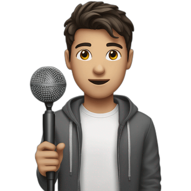 Brunette young Man holding a mic pole above his head emoji