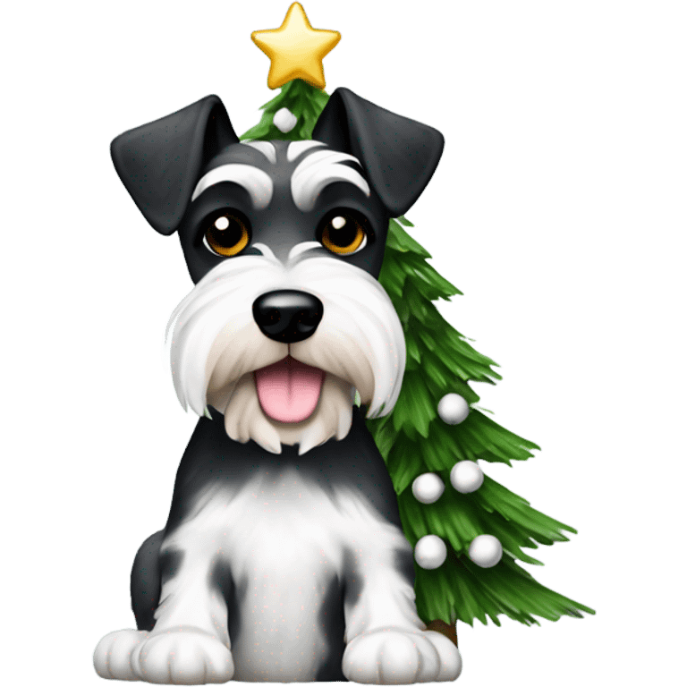 Spotted Schnauzer white and black Christmas tree emoji