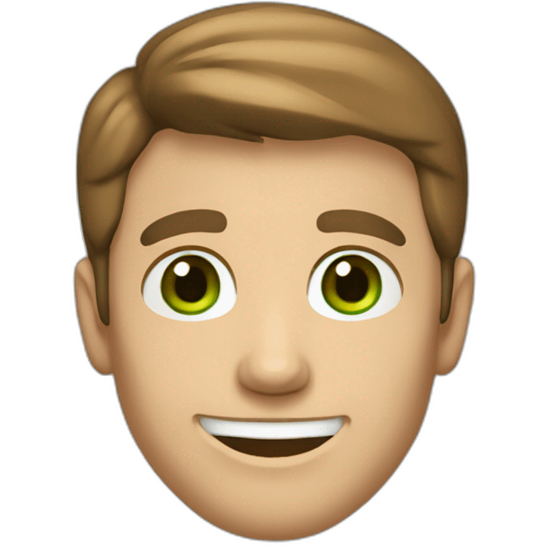 A Caucasian Adult Male, Brown Hair, Green Eyes, Smile, Red Shirt emoji