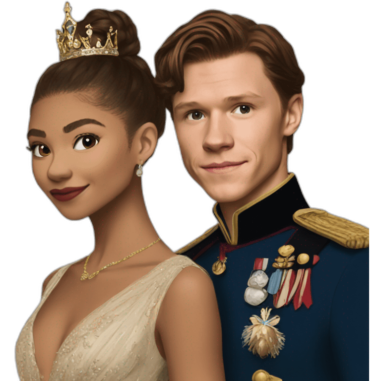 Zendaya with tom holland as a royal, fine art emoji