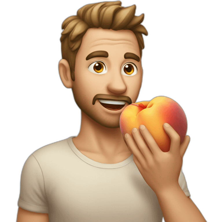 A guy bitting a nice peach emoji