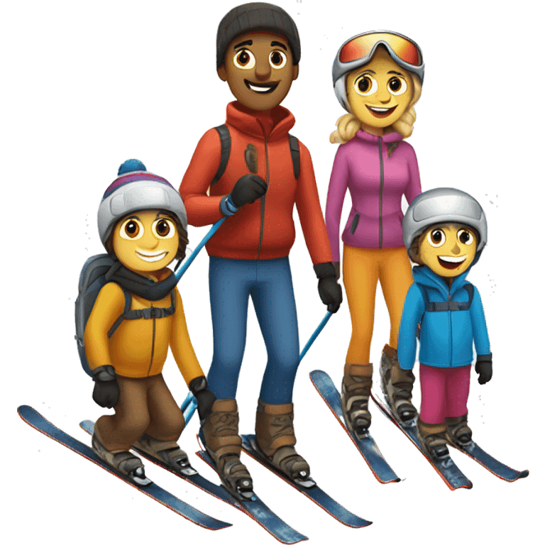 Dad mom and brothers skiing emoji