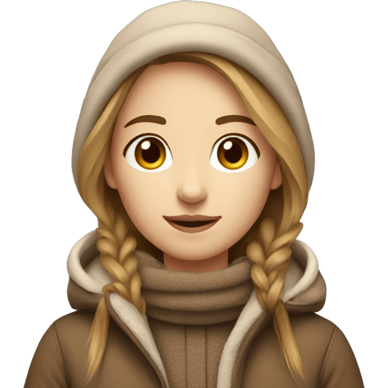 Pretty girl with light brown hair and light brown winter attire on emoji