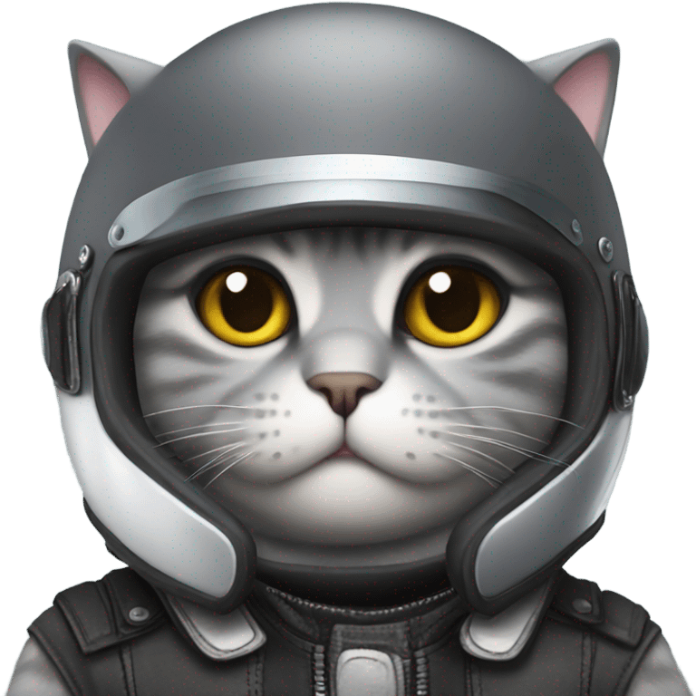 Fat gray cat wearing motorcycle helmet  emoji