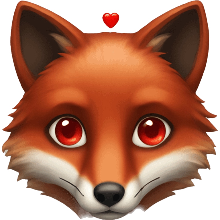 dark red fox face with tiny red heart instead of eyes emoji