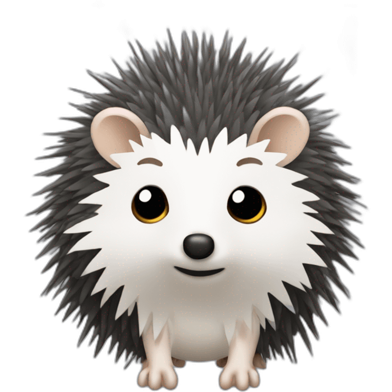 Hedgehog dark gray quills one black ear one white ear different colored ears full body emoji