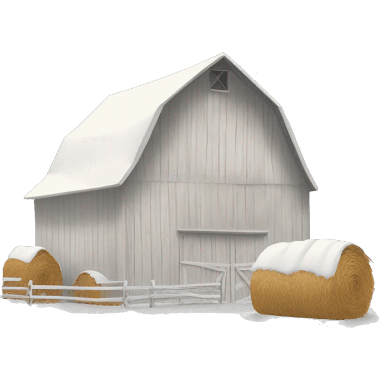 White barn with haystacks and snow on ground emoji