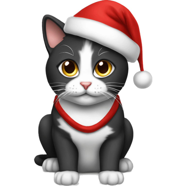 Cat black and White in Santa Claus hat emoji