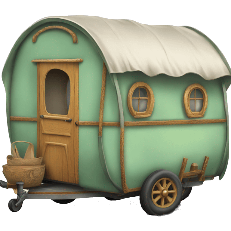 Realistic vintage round gypsy caravan wagon camper emoji