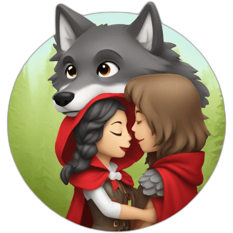 little red riding hood kissing wolf emoji