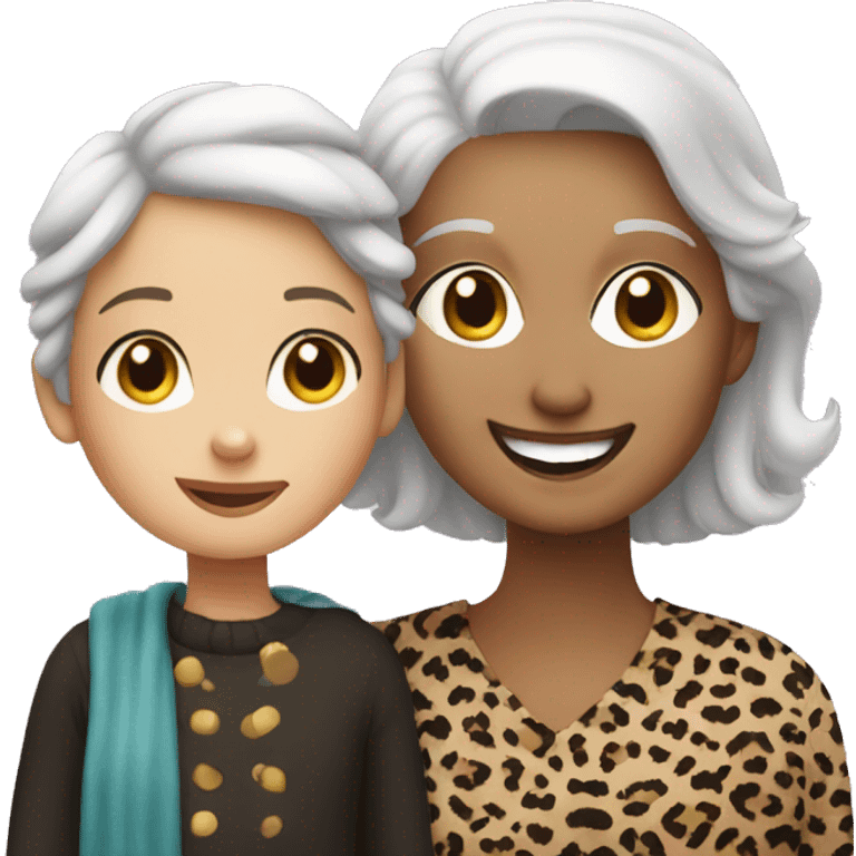 smiling girl with grandma in leopard print  emoji