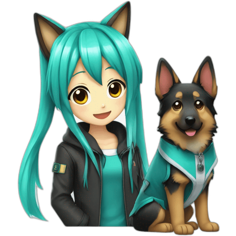 Hatsune miku with a German shepherd emoji