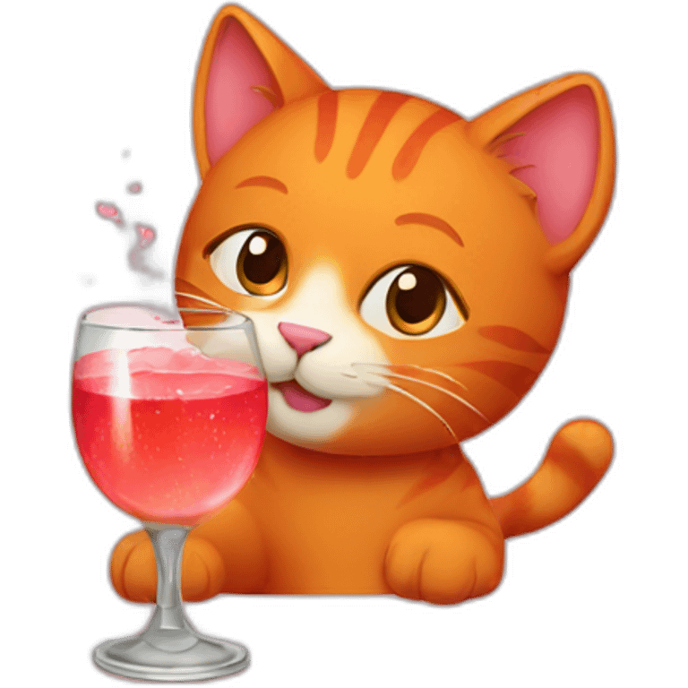 Red cat drinking champagne emoji