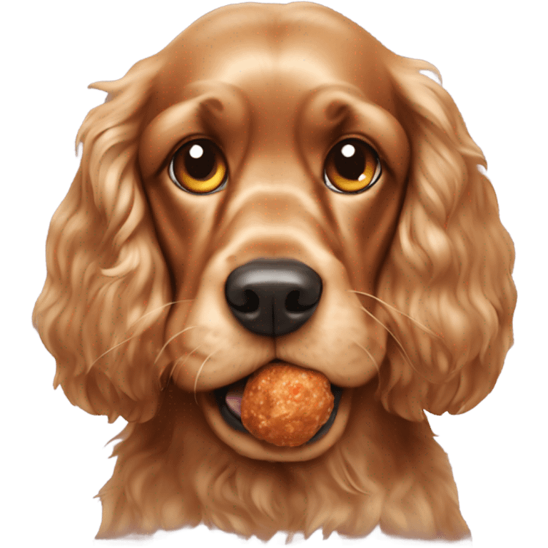 Cocker spaniel dog eating meatball emoji