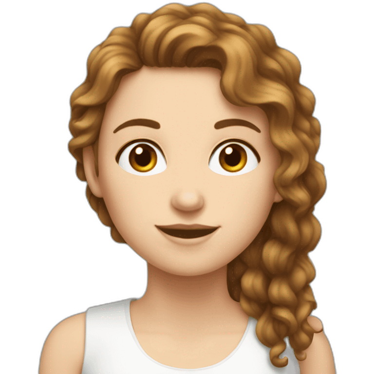 white girl on computer with brown curly hair emoji