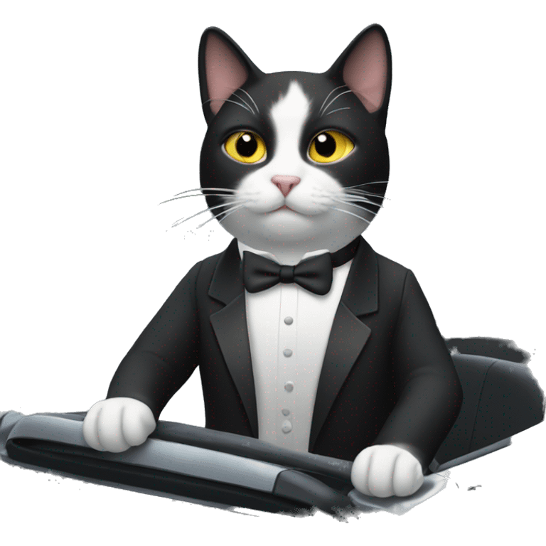 Tuxedo cat driving a car emoji