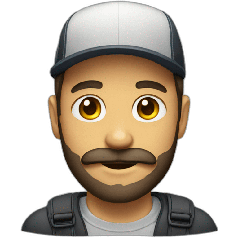 A guy in a cap with a beard and mustache smiles emoji