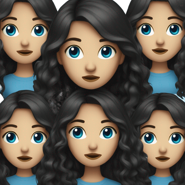 Create a girl with blue eyes and long black wavy hair confused emoji