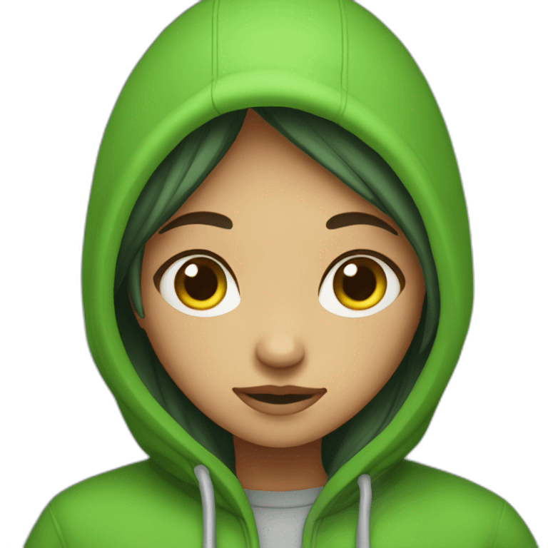 a girl wearing a green hoodie freezing in the cold emoji