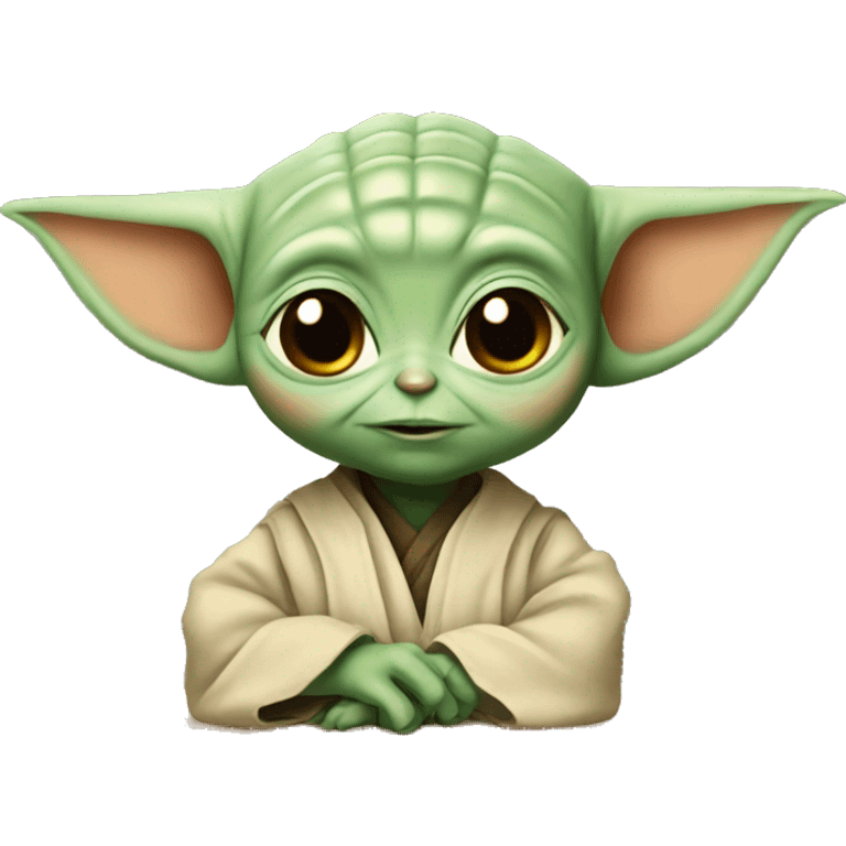 Baby Yoda with a teacher face emoji