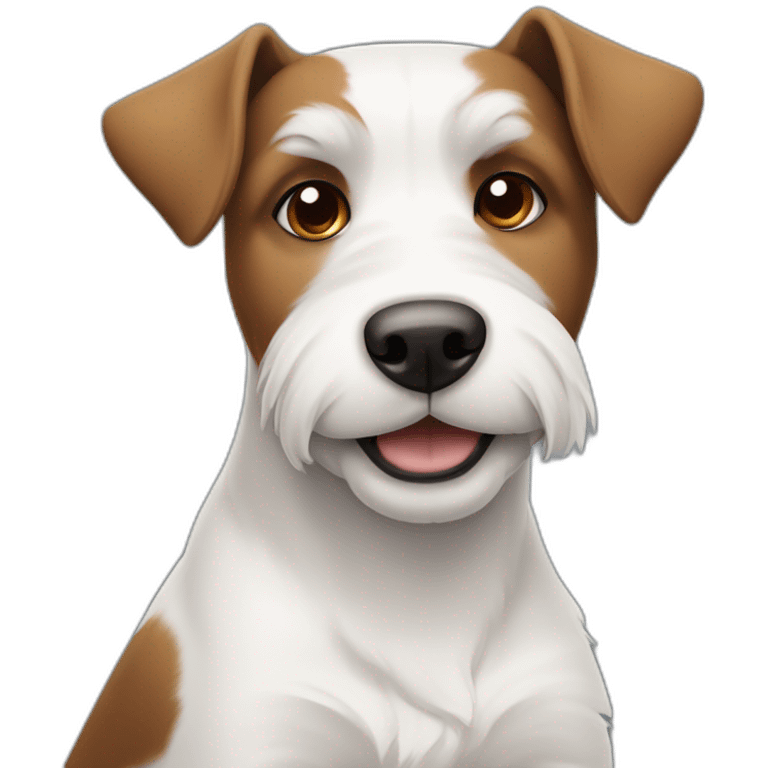 white and brown terrier dog sitting down with his left ear being brown and right ear as white with brown spots emoji