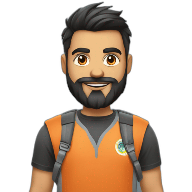 indian guy, software developer, has beard, little chubby, fair, fade cut hair, has a dog near him, 25 year old guy, base it on Virat kohli emoji