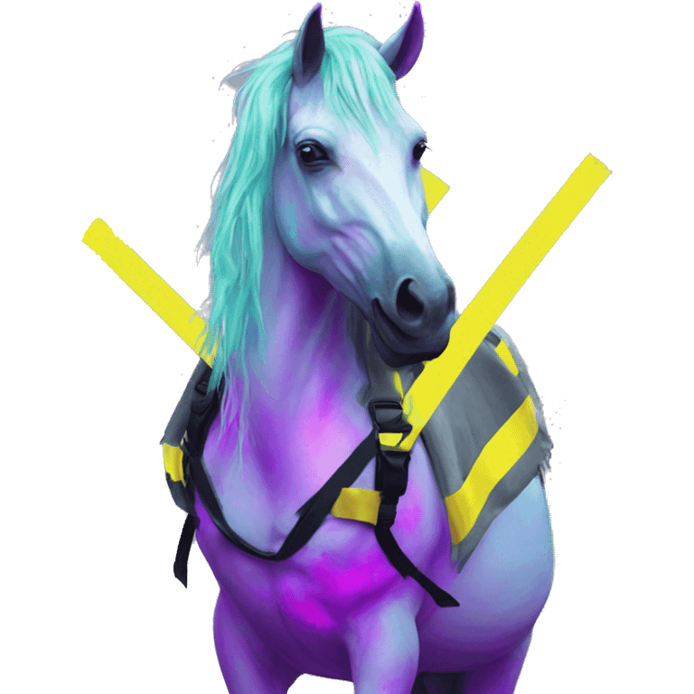 .Zombie_ Vaporwave black holographic oilslick zombie unicorn yellow caution tape emoji