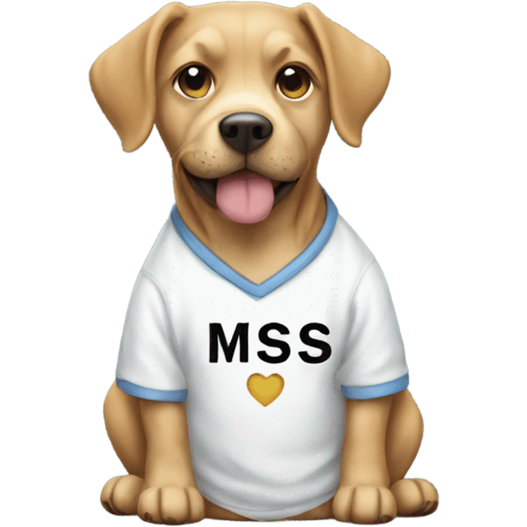 dog wearing a shirt that says i miss u emoji