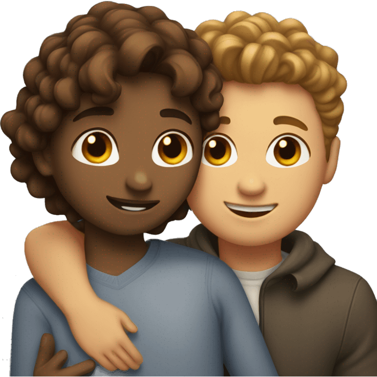 Girl with long straight brown hair hugging a guy with short curly brown hair emoji