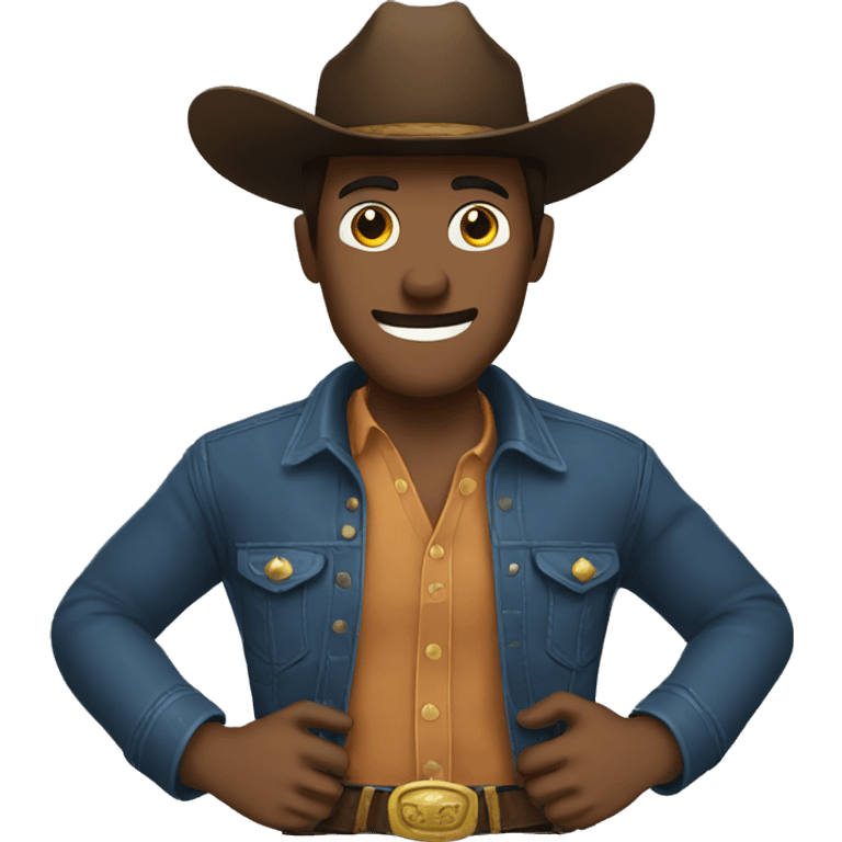 An cowboy emoji removing his hat with his hands emoji