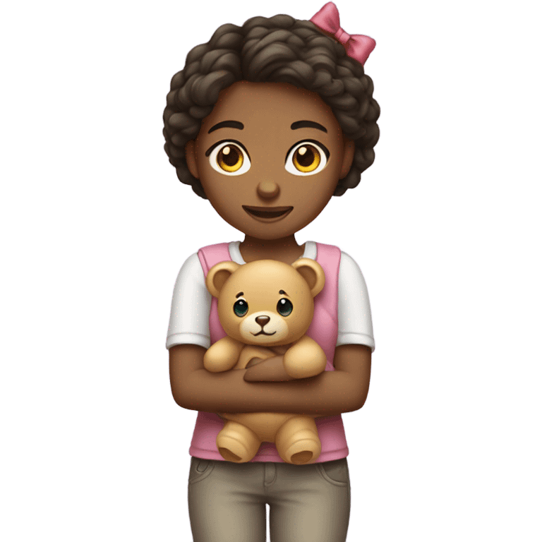 Girl holding a teddy bear with a bow emoji