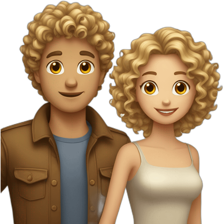 curly blond haired Guy and curly brown haired girl in love emoji