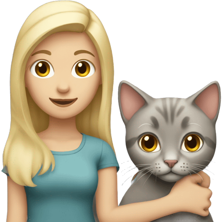 Blonde girl holding a tan cat and a gray cat emoji