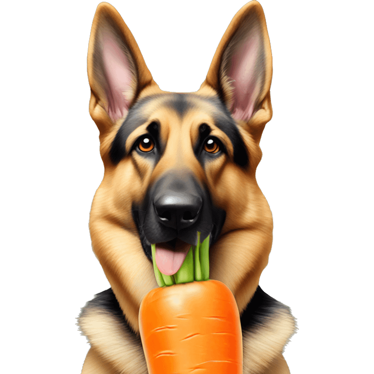 german shepherd with a very oversized carrot emoji