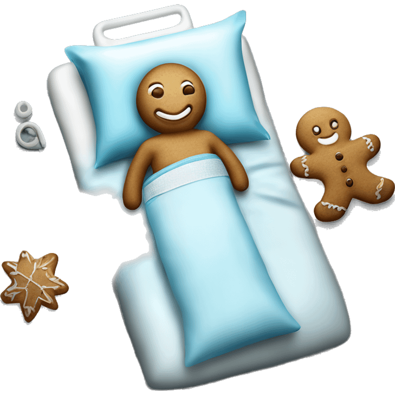 Realistic hospital IV bag and pole with gingerbread cookie In the bed isolated.  emoji